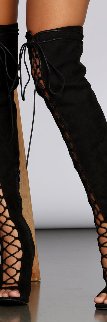 Lace Up In Suede Stiletto Boots for 2022 festival outfits, festival dress, outfits for raves, concert outfits, and/or club outfits
