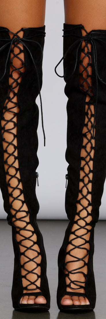 Lace Up In Suede Stiletto Boots for 2022 festival outfits, festival dress, outfits for raves, concert outfits, and/or club outfits