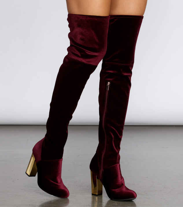 A Touch Of Gold Velvet Thigh High Boots Windsor