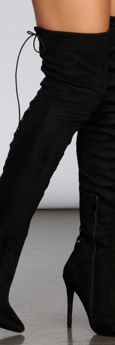 Lace Back Stiletto Boots for 2022 festival outfits, festival dress, outfits for raves, concert outfits, and/or club outfits