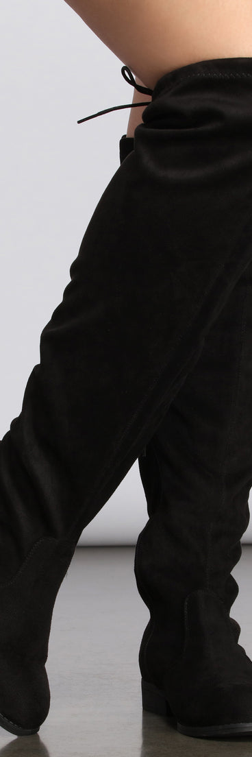 Not So Basic Flat Wide-Calf Suede Boots for 2022 festival outfits, festival dress, outfits for raves, concert outfits, and/or club outfits