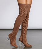 Clearly Into You Thigh High Boots are chic ladies' shoes to complete your best 2023 outfits. They come in a variety of trendy women's shoe styles like platforms and dressy low-heels, & are available in wide widths for better comfort.