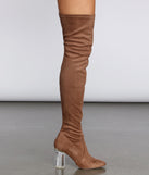 Clearly Into You Thigh High Boots are chic ladies' shoes to complete your best 2023 outfits. They come in a variety of trendy women's shoe styles like platforms and dressy low-heels, & are available in wide widths for better comfort.