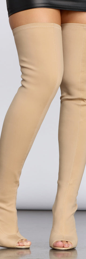 Peep Toe Thigh High Boots for 2022 festival outfits, festival dress, outfits for raves, concert outfits, and/or club outfits