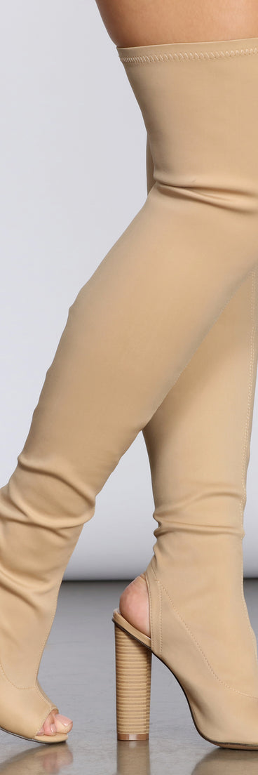 Peep Toe Thigh High Boots for 2022 festival outfits, festival dress, outfits for raves, concert outfits, and/or club outfits