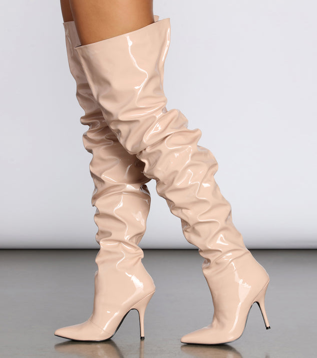 Preciously Patent Scrunched Boots for 2022 festival outfits, festival dress, outfits for raves, concert outfits, and/or club outfits