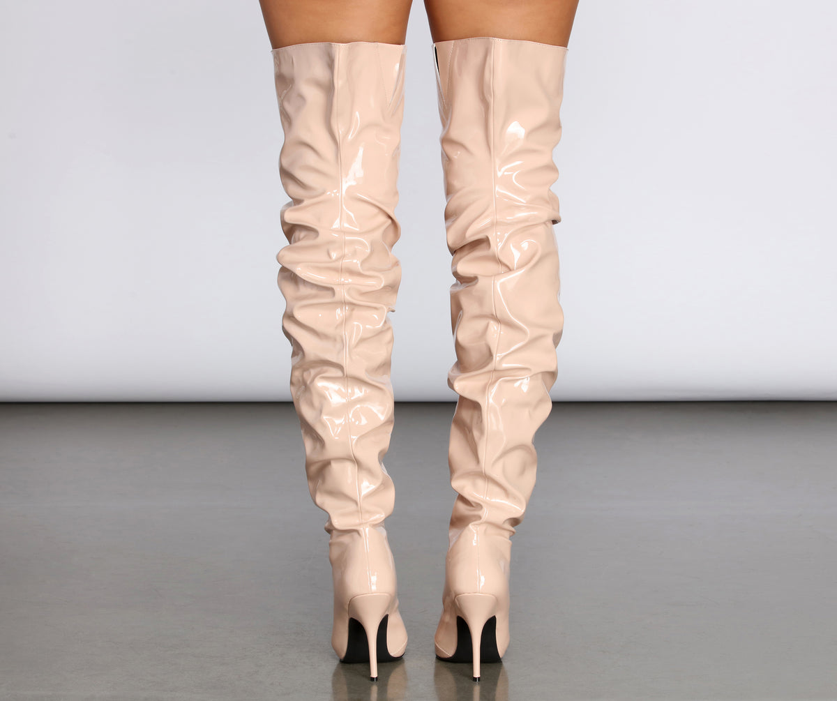 Preciously Patent Scrunched Boots