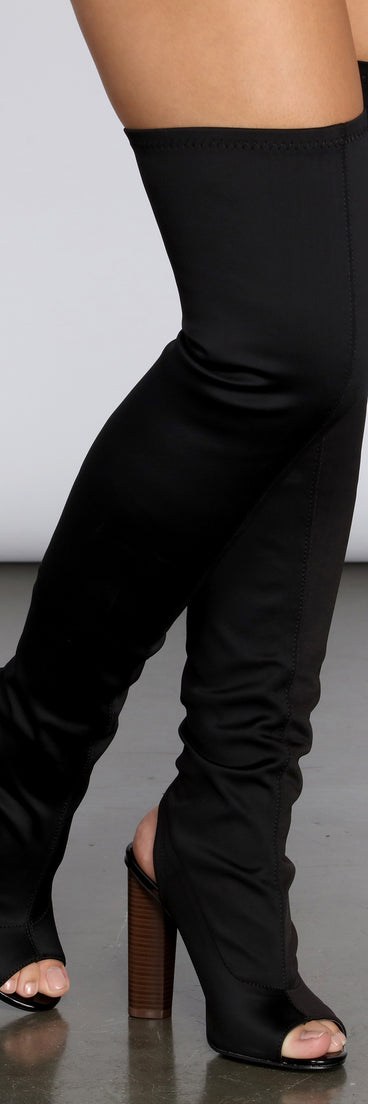 Peep Toe Thigh High Boots for 2022 festival outfits, festival dress, outfits for raves, concert outfits, and/or club outfits