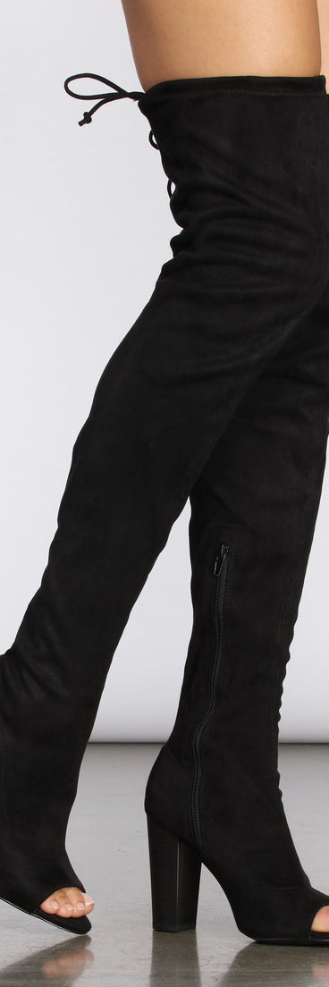 Must Be Love Peep Toe Thigh High Boots are chic ladies' shoes to complete your best 2023 outfits. They come in a variety of trendy women's shoe styles like platforms and dressy low-heels, & are available in wide widths for better comfort.