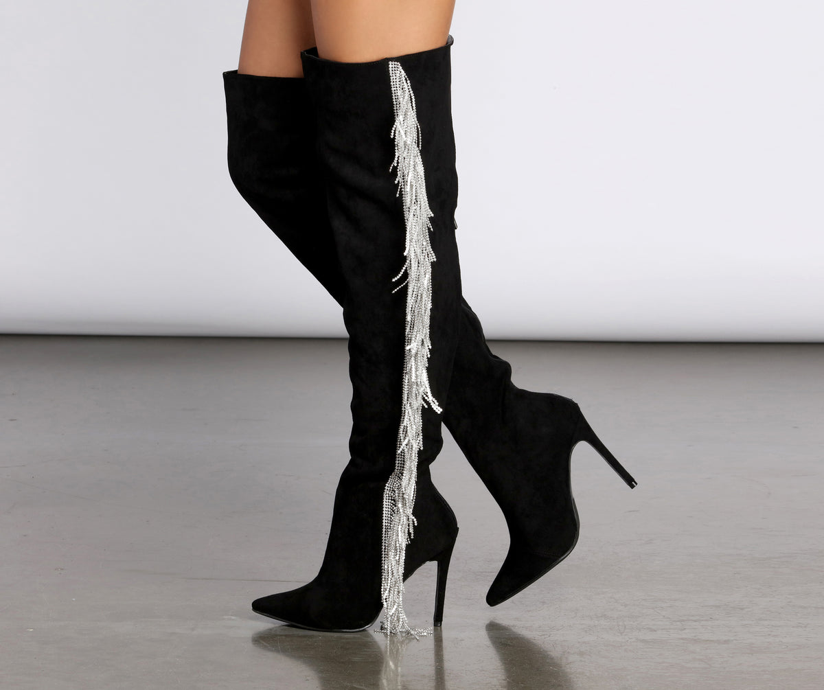 Living The Limelight Fringe Thigh High Boots