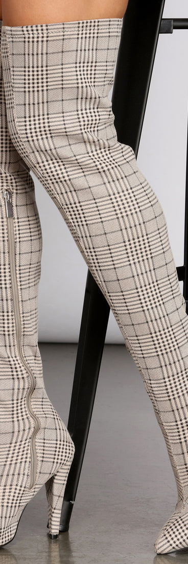 Plaid Thigh High Stiletto Boots are chic ladies' shoes to complete your best 2023 outfits. They come in a variety of trendy women's shoe styles like platforms and dressy low-heels, & are available in wide widths for better comfort.