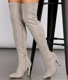 Plaid Thigh High Stiletto Boots are chic ladies' shoes to complete your best 2023 outfits. They come in a variety of trendy women's shoe styles like platforms and dressy low-heels, & are available in wide widths for better comfort.
