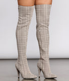 Plaid Thigh High Stiletto Boots are chic ladies' shoes to complete your best 2023 outfits. They come in a variety of trendy women's shoe styles like platforms and dressy low-heels, & are available in wide widths for better comfort.