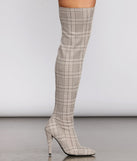 Plaid Thigh High Stiletto Boots are chic ladies' shoes to complete your best 2023 outfits. They come in a variety of trendy women's shoe styles like platforms and dressy low-heels, & are available in wide widths for better comfort.