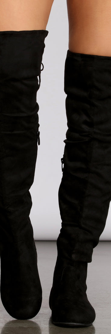 Miles To Go Thigh High Faux Suede Boots are chic ladies' shoes to complete your best 2023 outfits. They come in a variety of trendy women's shoe styles like platforms and dressy low-heels, & are available in wide widths for better comfort.