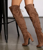 Lace Back Over The Knee Block Heeled Boots are chic ladies' shoes to complete your best 2023 outfits. They come in a variety of trendy women's shoe styles like platforms and dressy low-heels, & are available in wide widths for better comfort.
