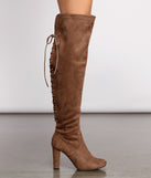 Lace Back Over The Knee Block Heeled Boots are chic ladies' shoes to complete your best 2023 outfits. They come in a variety of trendy women's shoe styles like platforms and dressy low-heels, & are available in wide widths for better comfort.