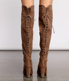 Lace Back Over The Knee Block Heeled Boots are chic ladies' shoes to complete your best 2023 outfits. They come in a variety of trendy women's shoe styles like platforms and dressy low-heels, & are available in wide widths for better comfort.