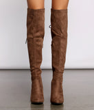 Lace Back Over The Knee Block Heeled Boots are chic ladies' shoes to complete your best 2023 outfits. They come in a variety of trendy women's shoe styles like platforms and dressy low-heels, & are available in wide widths for better comfort.