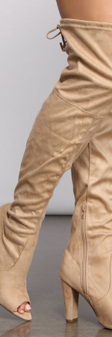 Over The Knee Open Toe Block Heeled Boots are chic ladies' shoes to complete your best 2023 outfits. They come in a variety of trendy women's shoe styles like platforms and dressy low-heels, & are available in wide widths for better comfort.