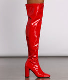 Bring The Heat Patent PU Thigh-High Boots are chic ladies' shoes to complete your best 2023 outfits. They come in a variety of trendy women's shoe styles like platforms and dressy low-heels, & are available in wide widths for better comfort.