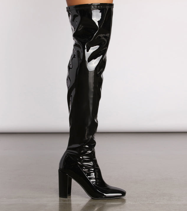 Patent Faux Leather Thigh-High Heeled Boots & Windsor