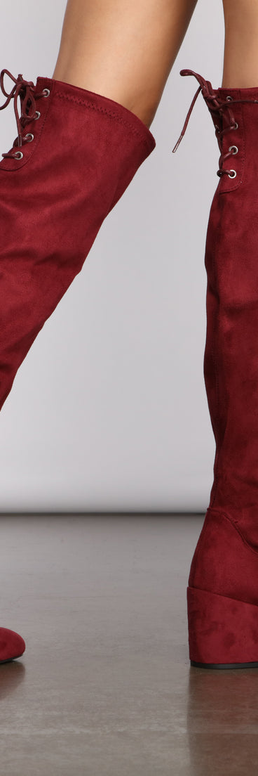 Over The Knee Tie Back Heeled Boots are chic ladies' shoes to complete your best 2023 outfits. They come in a variety of trendy women's shoe styles like platforms and dressy low-heels, & are available in wide widths for better comfort.