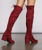 Over The Knee Tie Back Heeled Boots are chic ladies' shoes to complete your best 2023 outfits. They come in a variety of trendy women's shoe styles like platforms and dressy low-heels, & are available in wide widths for better comfort.