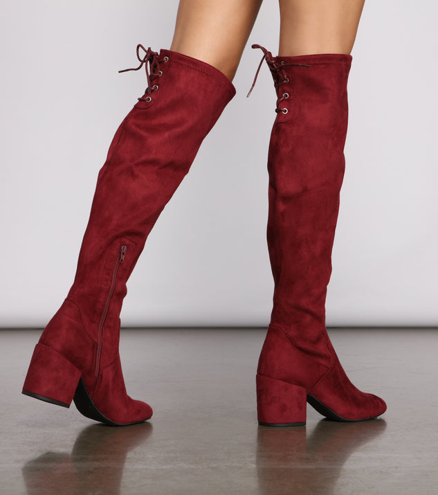 Over The Knee Tie Back Heeled Boots are chic ladies' shoes to complete your best 2023 outfits. They come in a variety of trendy women's shoe styles like platforms and dressy low-heels, & are available in wide widths for better comfort.