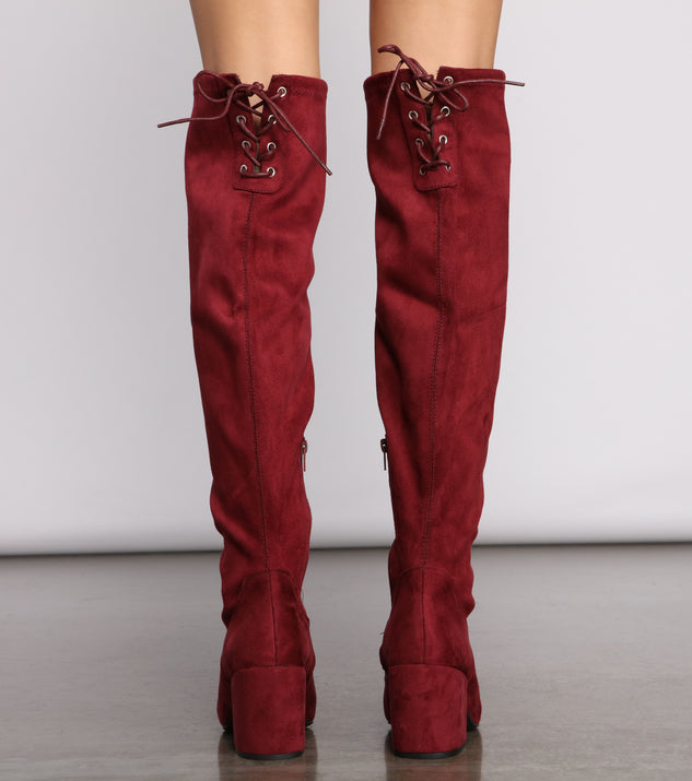 Tie back thigh high boots top