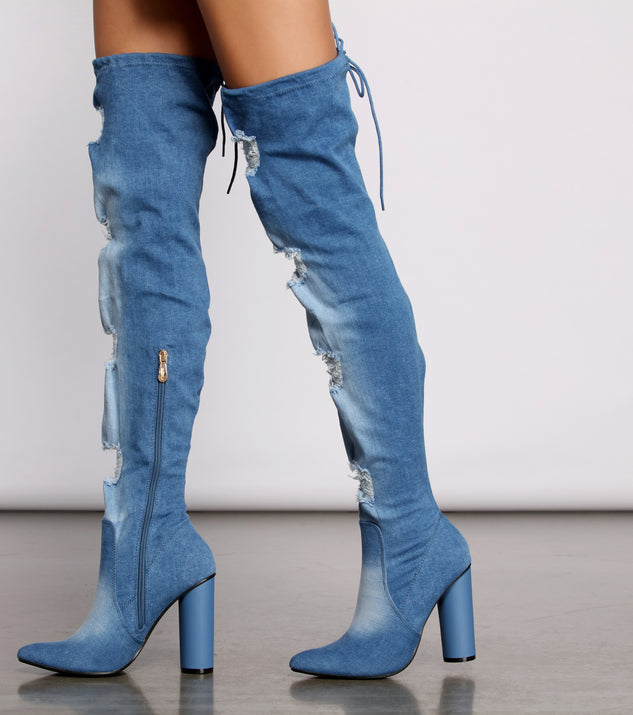 Denim Diva Over The Knee Block Heeled Boots & Windsor