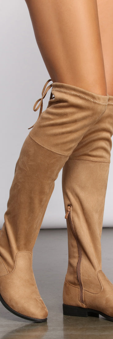 Faux Suede Over The Knee Flat Heel Boots are chic ladies' shoes to complete your best 2023 outfits. They come in a variety of trendy women's shoe styles like platforms and dressy low-heels, & are available in wide widths for better comfort.