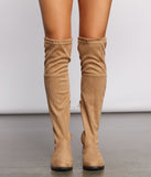 Faux Suede Over The Knee Flat Heel Boots are chic ladies' shoes to complete your best 2023 outfits. They come in a variety of trendy women's shoe styles like platforms and dressy low-heels, & are available in wide widths for better comfort.