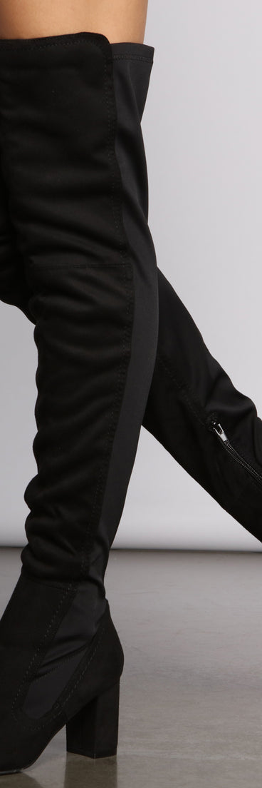 Faux Suede Over The Knee Block Heel Boots are chic ladies' shoes to complete your best 2023 outfits. They come in a variety of trendy women's shoe styles like platforms and dressy low-heels, & are available in wide widths for better comfort.