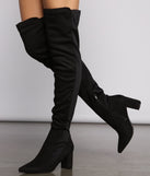 Faux Suede Over The Knee Block Heel Boots are chic ladies' shoes to complete your best 2023 outfits. They come in a variety of trendy women's shoe styles like platforms and dressy low-heels, & are available in wide widths for better comfort.