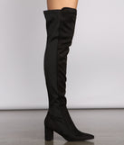 Faux Suede Over The Knee Block Heel Boots are chic ladies' shoes to complete your best 2023 outfits. They come in a variety of trendy women's shoe styles like platforms and dressy low-heels, & are available in wide widths for better comfort.