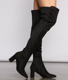 Faux Suede Over The Knee Block Heel Boots are chic ladies' shoes to complete your best 2023 outfits. They come in a variety of trendy women's shoe styles like platforms and dressy low-heels, & are available in wide widths for better comfort.