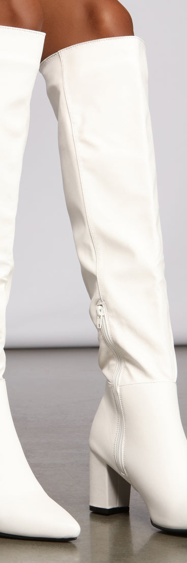 Lead The Way Faux Leather Over The Knee Boots are chic ladies' shoes to complete your best 2023 outfits. They come in a variety of trendy women's shoe styles like platforms and dressy low-heels, & are available in wide widths for better comfort.