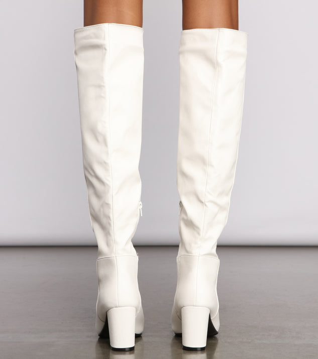 【Anyone more】Rear White Midi Boots Lead The Way Faux Leather Over The Knee Boots | Windsor