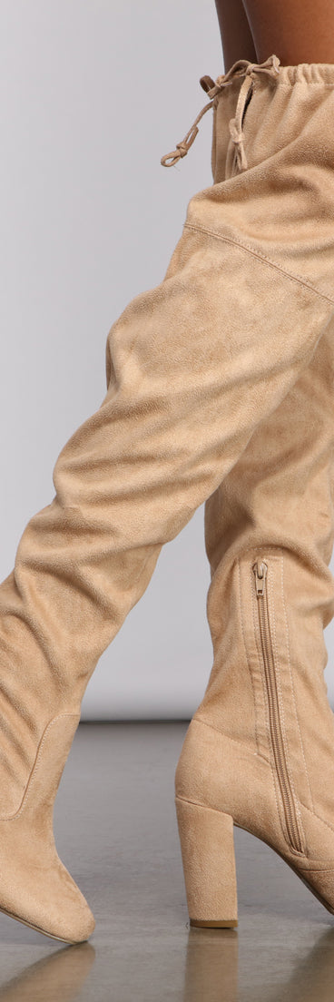 Faux Suede Over The Knee Block Heel Boots are chic ladies' shoes to complete your best 2023 outfits. They come in a variety of trendy women's shoe styles like platforms and dressy low-heels, & are available in wide widths for better comfort.