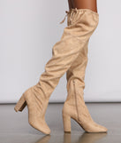 Faux Suede Over The Knee Block Heel Boots are chic ladies' shoes to complete your best 2023 outfits. They come in a variety of trendy women's shoe styles like platforms and dressy low-heels, & are available in wide widths for better comfort.