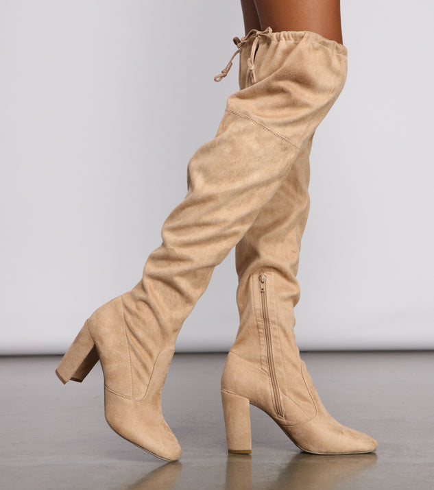 Faux Suede Over The Knee Block Heel Boots are chic ladies' shoes to complete your best 2023 outfits. They come in a variety of trendy women's shoe styles like platforms and dressy low-heels, & are available in wide widths for better comfort.