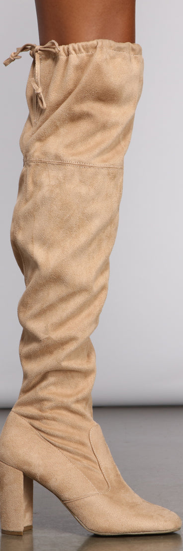 Faux Suede Over The Knee Block Heel Boots are chic ladies' shoes to complete your best 2023 outfits. They come in a variety of trendy women's shoe styles like platforms and dressy low-heels, & are available in wide widths for better comfort.