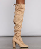 Faux Suede Over The Knee Block Heel Boots are chic ladies' shoes to complete your best 2023 outfits. They come in a variety of trendy women's shoe styles like platforms and dressy low-heels, & are available in wide widths for better comfort.