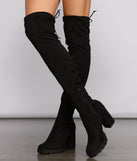 Faux Suede Over The Knee Lug Sole Boots are chic ladies' shoes to complete your best 2023 outfits. They come in a variety of trendy women's shoe styles like platforms and dressy low-heels, & are available in wide widths for better comfort.