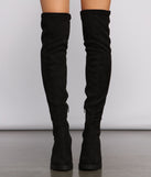 Faux Suede Over The Knee Lug Sole Boots are chic ladies' shoes to complete your best 2023 outfits. They come in a variety of trendy women's shoe styles like platforms and dressy low-heels, & are available in wide widths for better comfort.