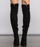 Faux Suede Over The Knee Lug Sole Boots are chic ladies' shoes to complete your best 2023 outfits. They come in a variety of trendy women's shoe styles like platforms and dressy low-heels, & are available in wide widths for better comfort.
