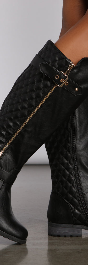 Quilted Faux Leather Buckle Detail Boots are chic ladies' shoes to complete your best 2023 outfits. They come in a variety of trendy women's shoe styles like platforms and dressy low-heels, & are available in wide widths for better comfort.