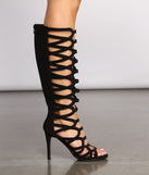 Chic Caged Below The Knee Stiletto Boots are chic ladies' shoes to complete your best 2023 outfits. They come in a variety of trendy women's shoe styles like platforms and dressy low-heels, & are available in wide widths for better comfort.