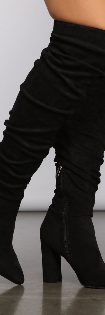 Faux Suede Knee-High Block Heel Boots are chic ladies' shoes to complete your best 2023 outfits. They come in a variety of trendy women's shoe styles like platforms and dressy low-heels, & are available in wide widths for better comfort.